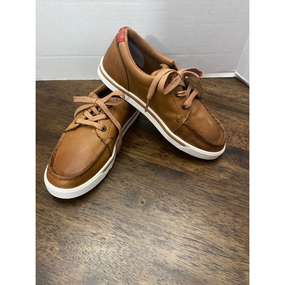 Twisted X Kicks Kids Tan Leather Western Moc Toe Shoes Red Accents